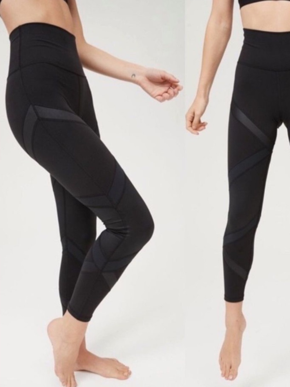 OFFLINE By Aerie The Hugger High Waisted Ribbed Panel Leggings Black Size Med